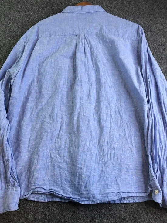 H&M Shirt Mens Extra Large Blue Linen Blend Long Sleeve Button Chambray - Picture 8 of 9